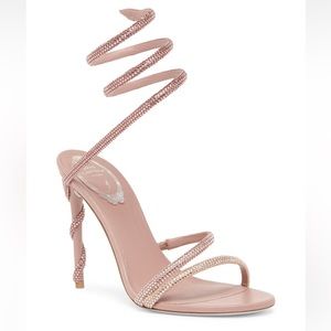 Rene Caovilla pink wrap around embellished sandal heels size 40
